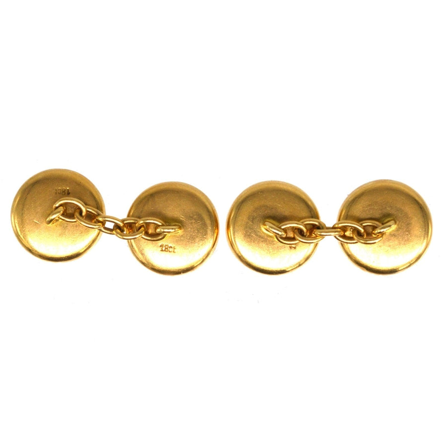 Edwardian 18ct Gold, White Enamel & Mother of Pearl Round Button Cufflinks | Parkin and Gerrish | Antique & Vintage Jewellery