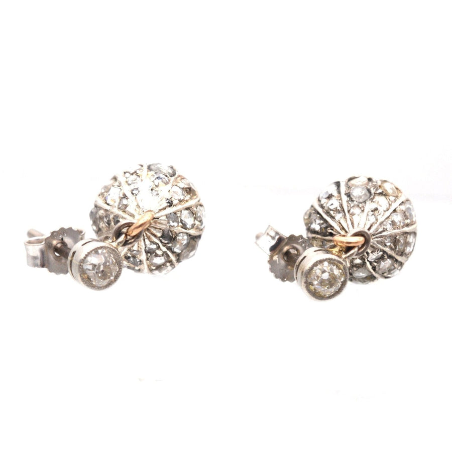 Edwardian 18ct White Gold, Cultured Pearl and Rose Diamond Acorn Earrings | Parkin and Gerrish (UK)