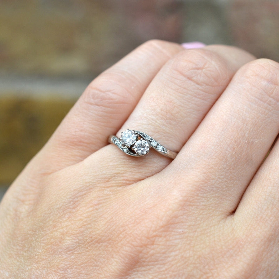 Edwardian 18ct White Gold, Diamond 'Toi et Moi' crossover Ring | Parkin and Gerrish (UK)