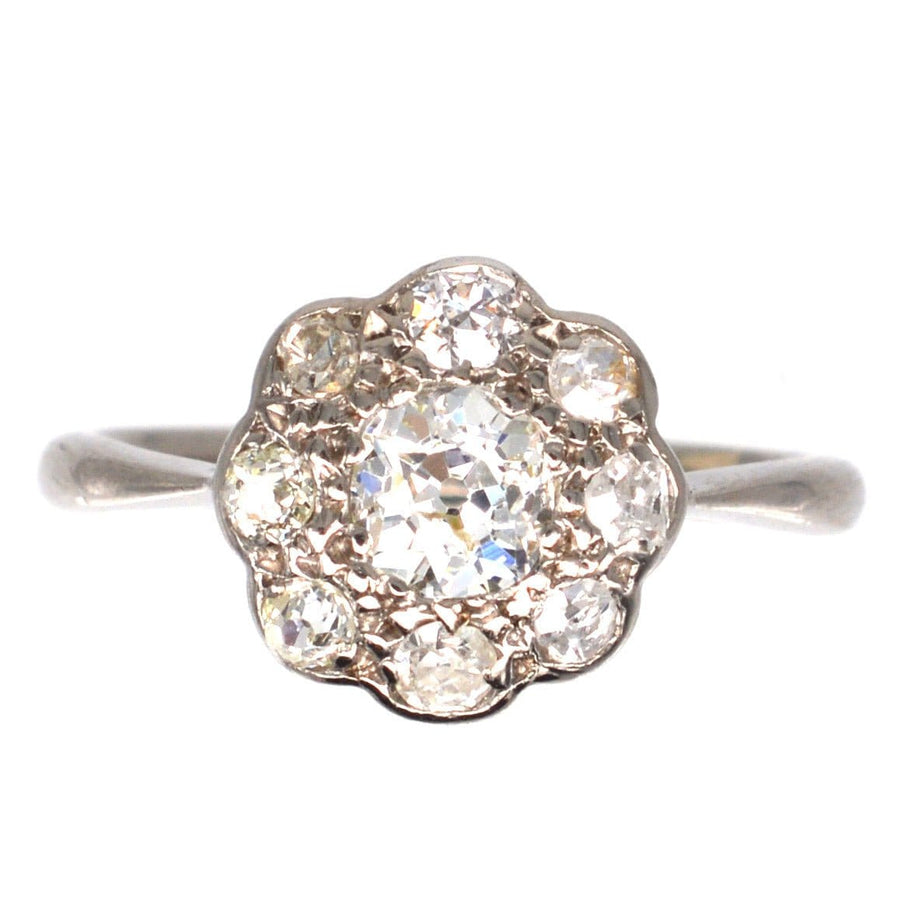 Edwardian 18ct White Gold Old Mine Cut Diamond Cluster Ring | Parkin and Gerrish | Antique & Vintage Jewellery
