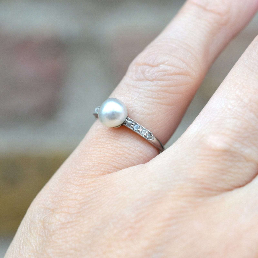 Edwardian 18ct White Gold & Platinum, Natural Pearl & Diamond Ring | Parkin and Gerrish (UK)
