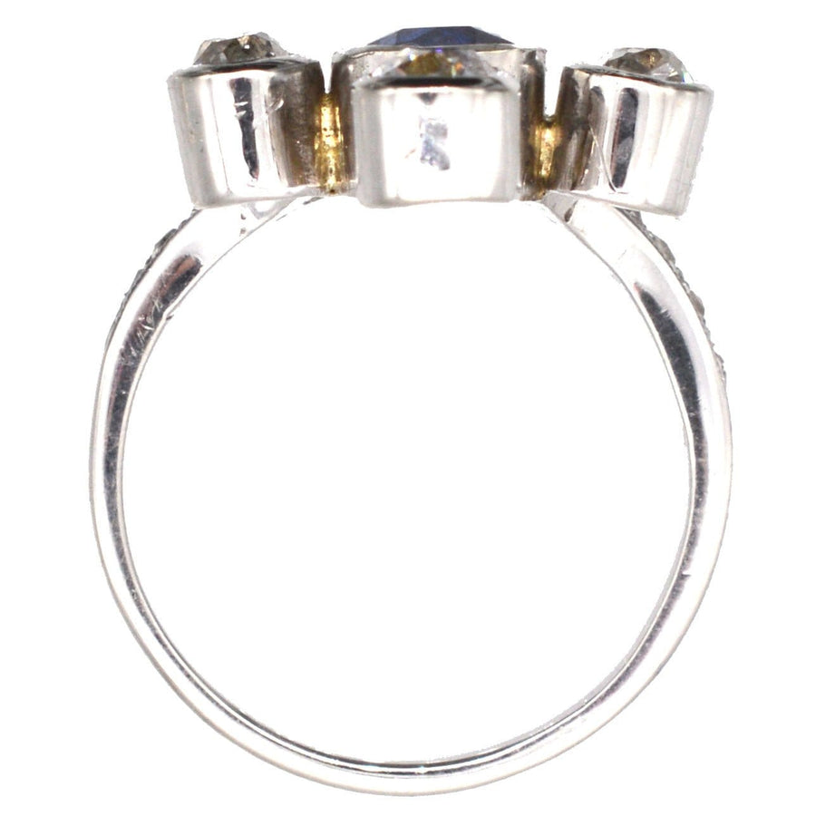 Edwardian 18ct White Gold, Sapphire and Old Mine Cut Diamond Tiara Ring | Parkin and Gerrish | Antique & Vintage Jewellery