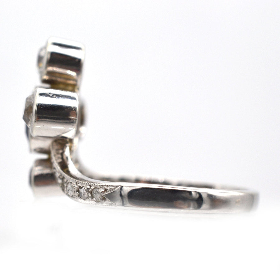 Edwardian 18ct White Gold, Sapphire and Old Mine Cut Diamond Tiara Ring | Parkin and Gerrish | Antique & Vintage Jewellery