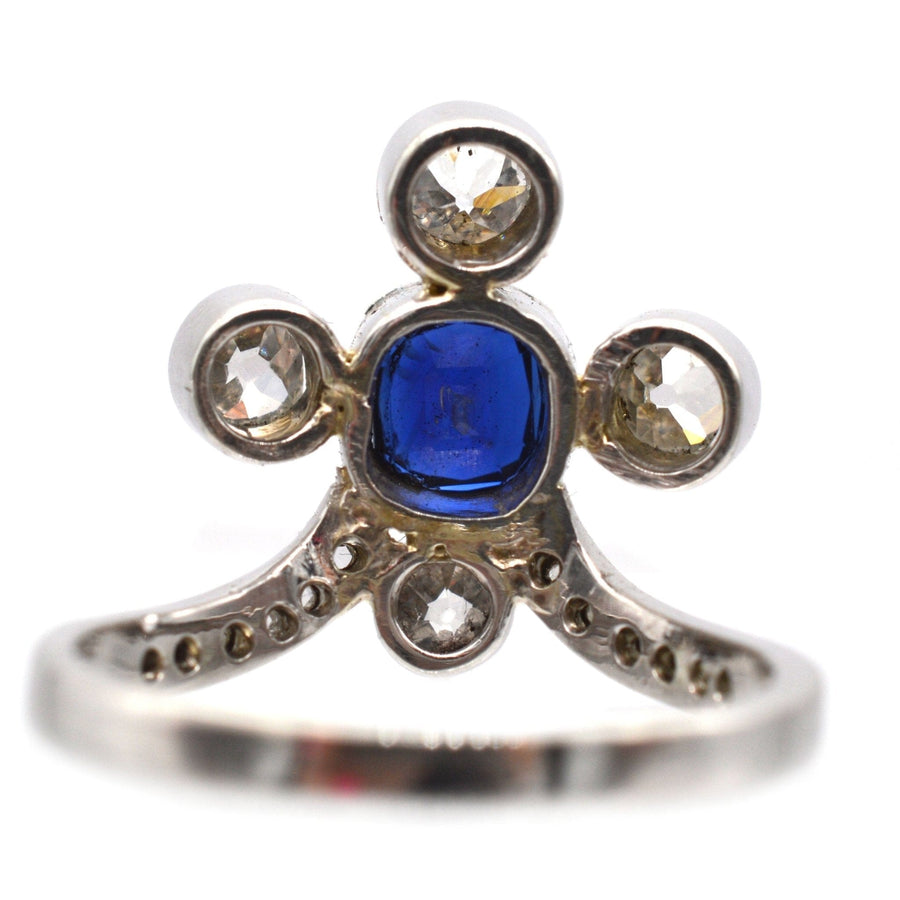 Edwardian 18ct White Gold, Sapphire and Old Mine Cut Diamond Tiara Ring | Parkin and Gerrish | Antique & Vintage Jewellery