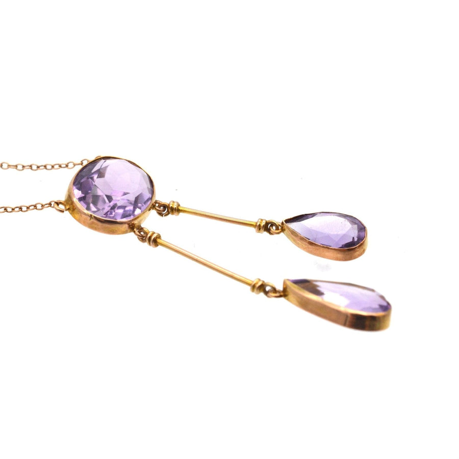 Edwardian 9ct Gold Amethyst Double Drop Negligee Lavalliere Necklace | Parkin and Gerrish | Antique & Vintage Jewellery