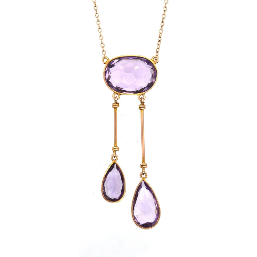 Edwardian 9ct Gold Amethyst Double Drop Negligee Lavalliere Necklace | Parkin and Gerrish | Antique & Vintage Jewellery