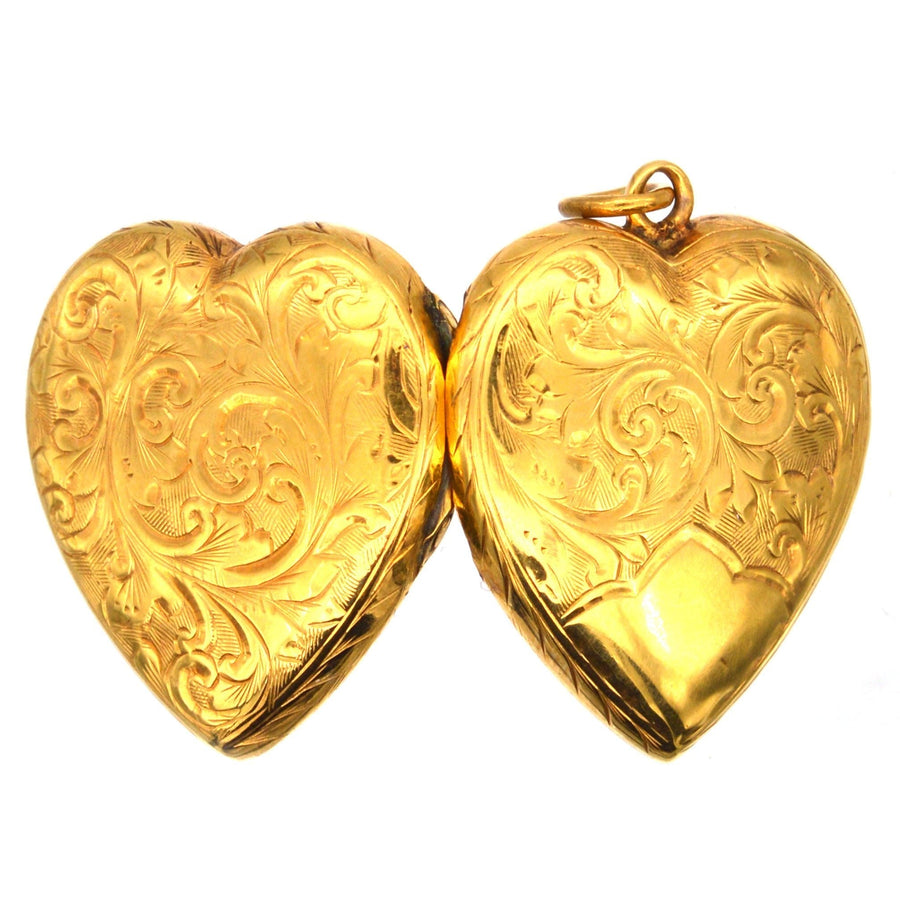 Edwardian 9ct Gold Back & Front Heart Locket Pendant | Parkin and Gerrish | Antique & Vintage Jewellery