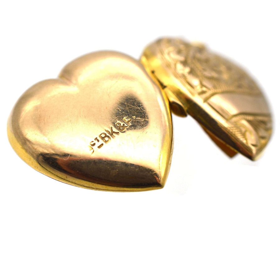 Edwardian 9ct Gold Back & Front Heart Locket Pendant | Parkin and Gerrish (UK)