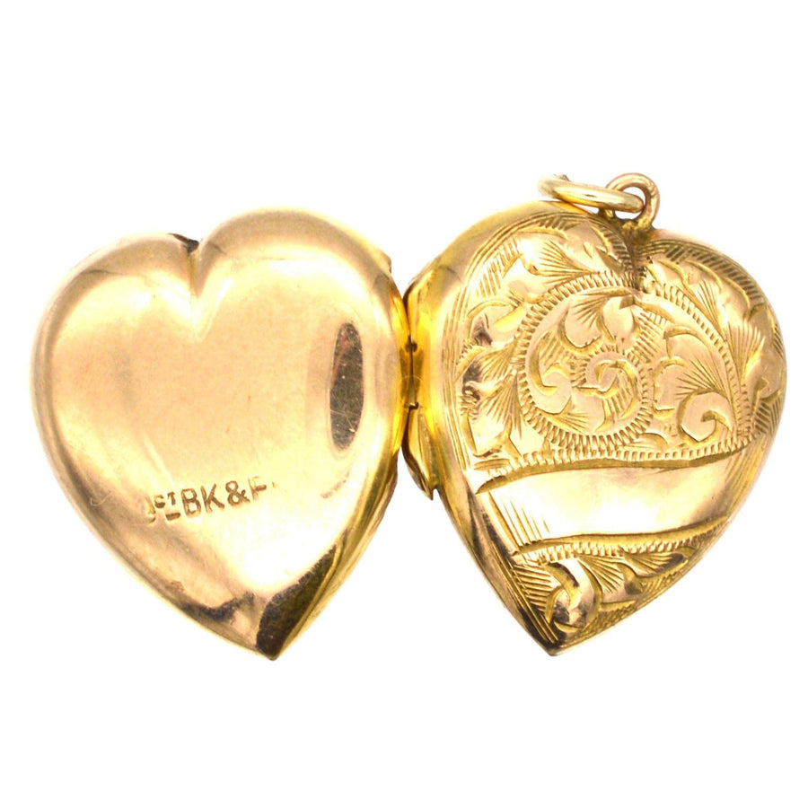Edwardian 9ct Gold Back & Front Heart Locket Pendant | Parkin and Gerrish (UK)