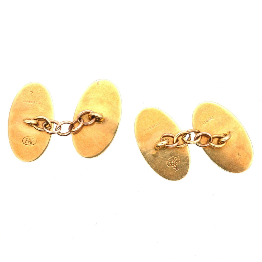 Edwardian 9ct gold cufflinks and dress set featuring an intricate foliage design, dating from 1890-1910, elegant and classic.