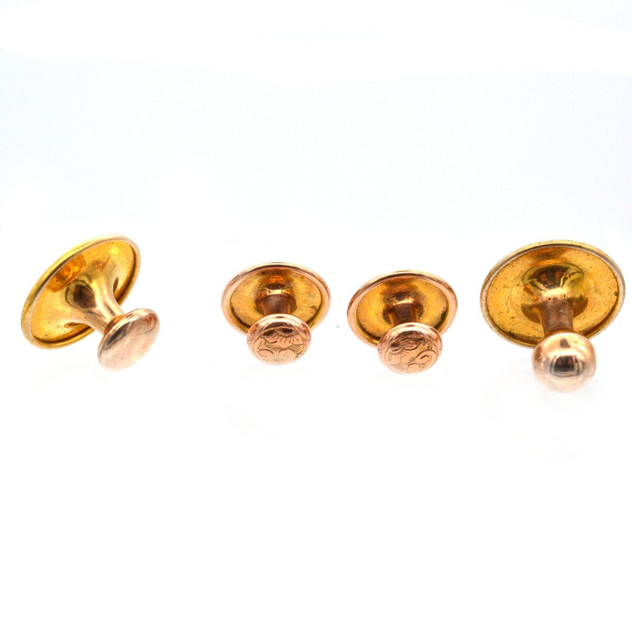 Edwardian 9ct gold cufflinks and dress set, featuring intricate foliage design, made between 1890-1910.