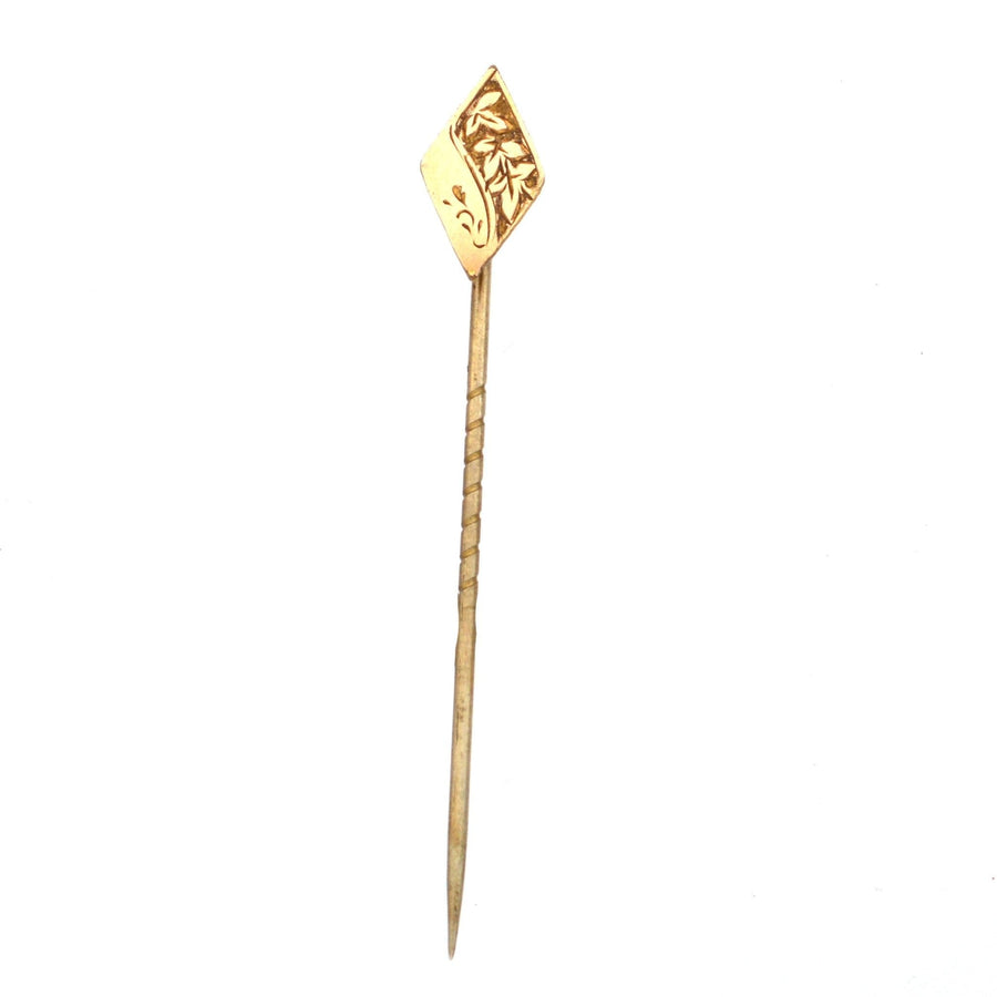 Edwardian 9ct Gold Engraved Diamond - Shaped Tie Pin | Parkin and Gerrish (UK)