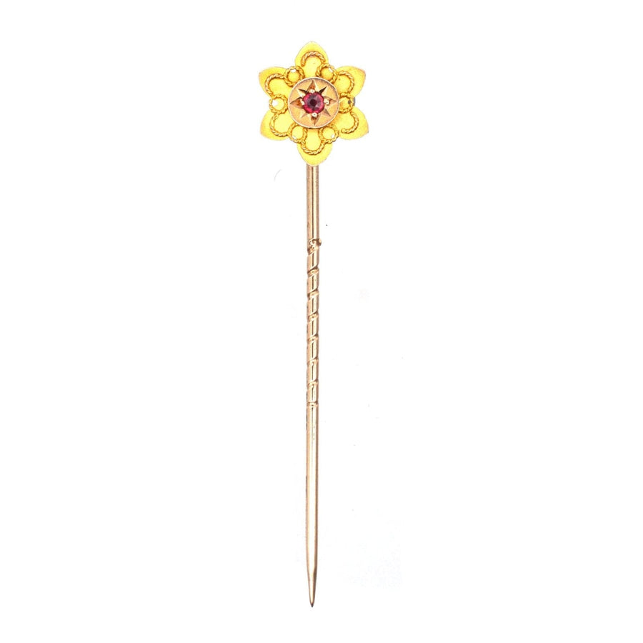 Edwardian 9ct Gold Flower Tie Pin with a Ruby | Parkin and Gerrish (UK)