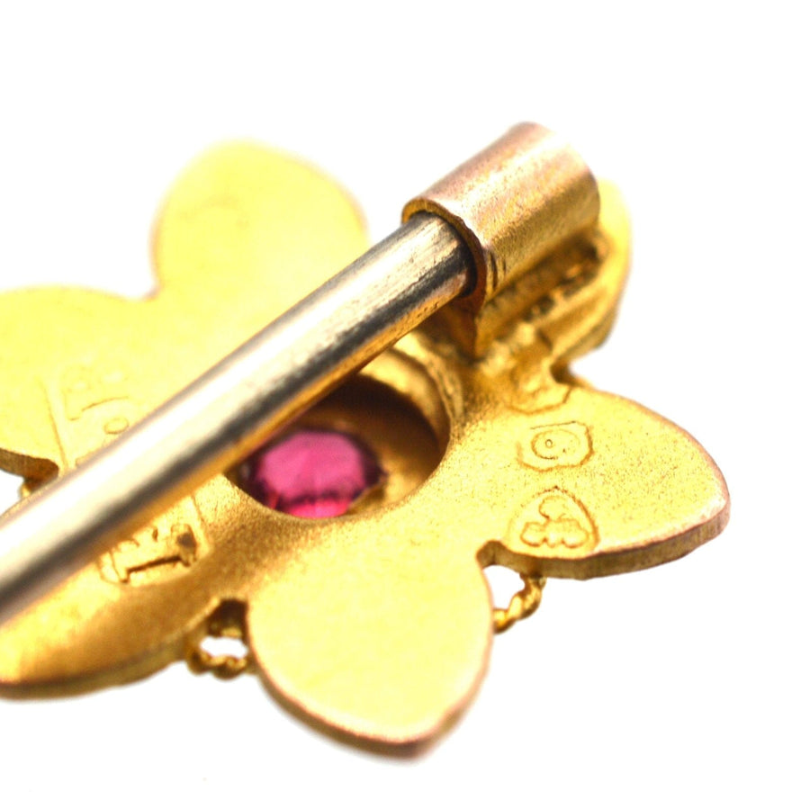 Edwardian 9ct Gold Flower Tie Pin with a Ruby | Parkin and Gerrish (UK)
