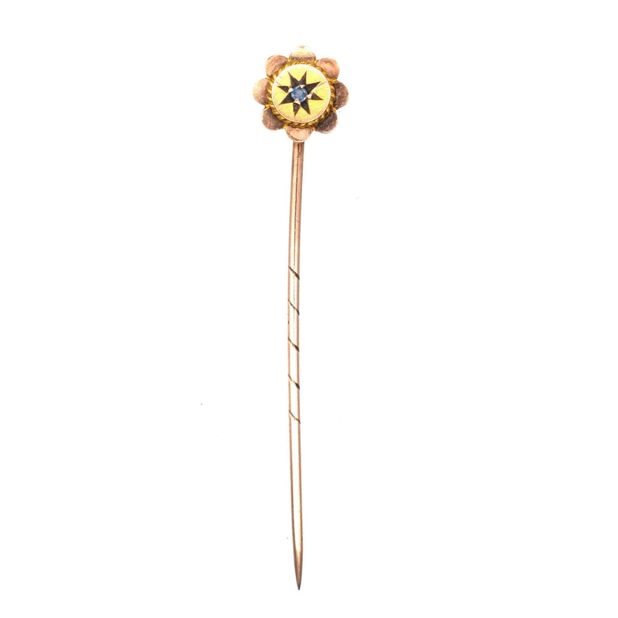Edwardian 9ct Gold Flower Tie Pin with Sapphire | Parkin and Gerrish | Antique & Vintage Jewellery