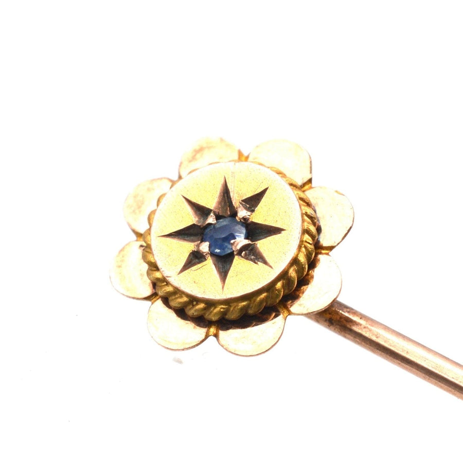 Edwardian 9ct Gold Flower Tie Pin with Sapphire | Parkin and Gerrish | Antique & Vintage Jewellery