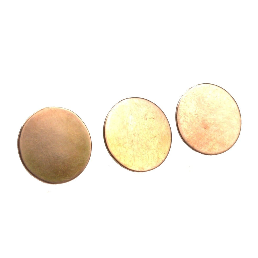 Trio of Edwardian 9ct gold dress studs featuring lustrous natural pearls for elegant attire.