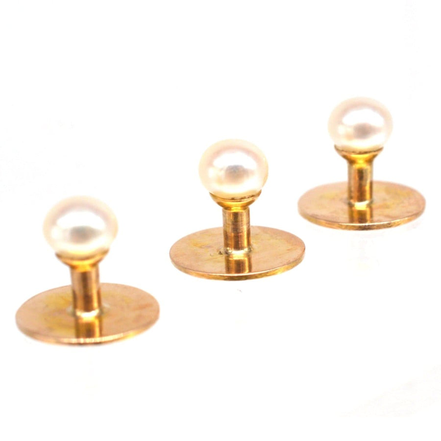 Edwardian 9ct gold natural pearl dress studs by Goldsmiths & Silversmiths, elegant accessory for formal wear.