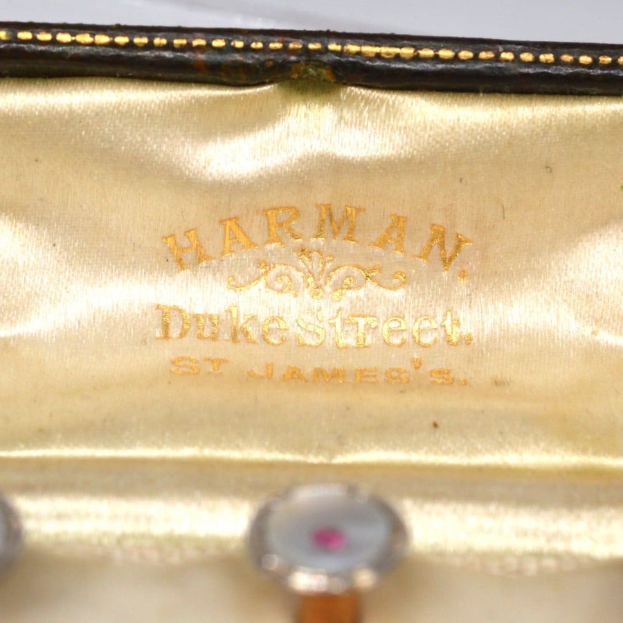 Harman Duke Street St James label from a luxury jewelry box for Edwardian dress studs.