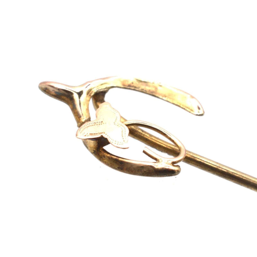 Edwardian 9ct Gold Wishbone with Ivy Leaf Tie Pin | Parkin and Gerrish (UK)