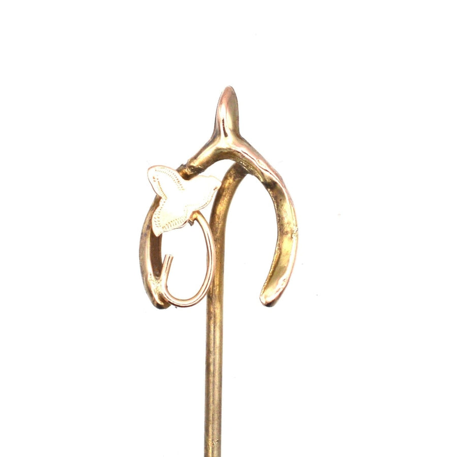 Edwardian 9ct Gold Wishbone with Ivy Leaf Tie Pin | Parkin and Gerrish (UK)