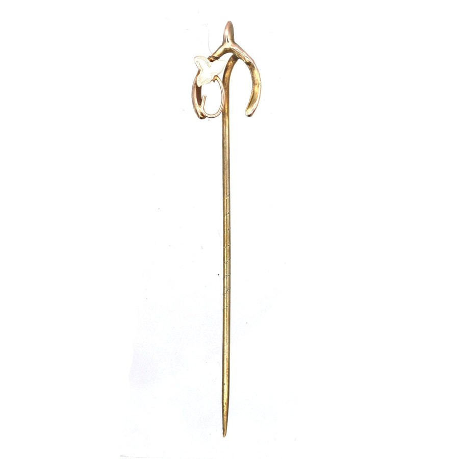 Edwardian 9ct Gold Wishbone with Ivy Leaf Tie Pin | Parkin and Gerrish (UK)