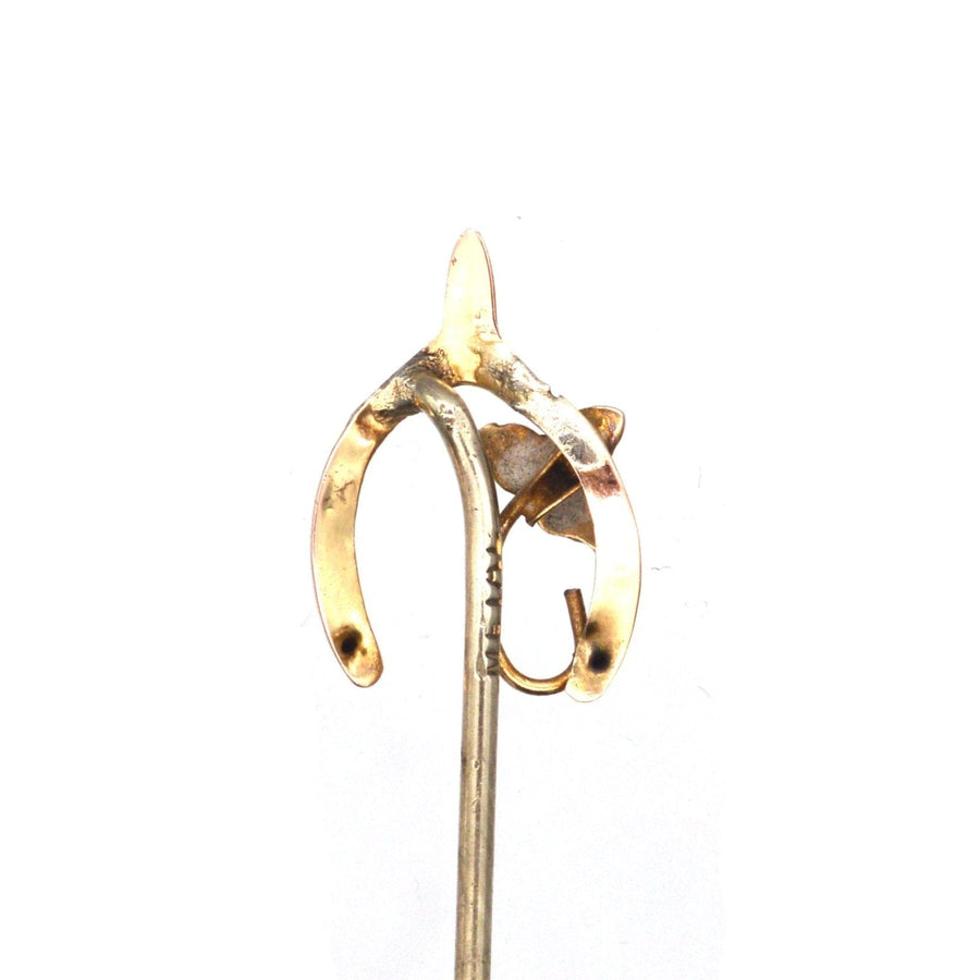 Edwardian 9ct Gold Wishbone with Ivy Leaf Tie Pin | Parkin and Gerrish (UK)