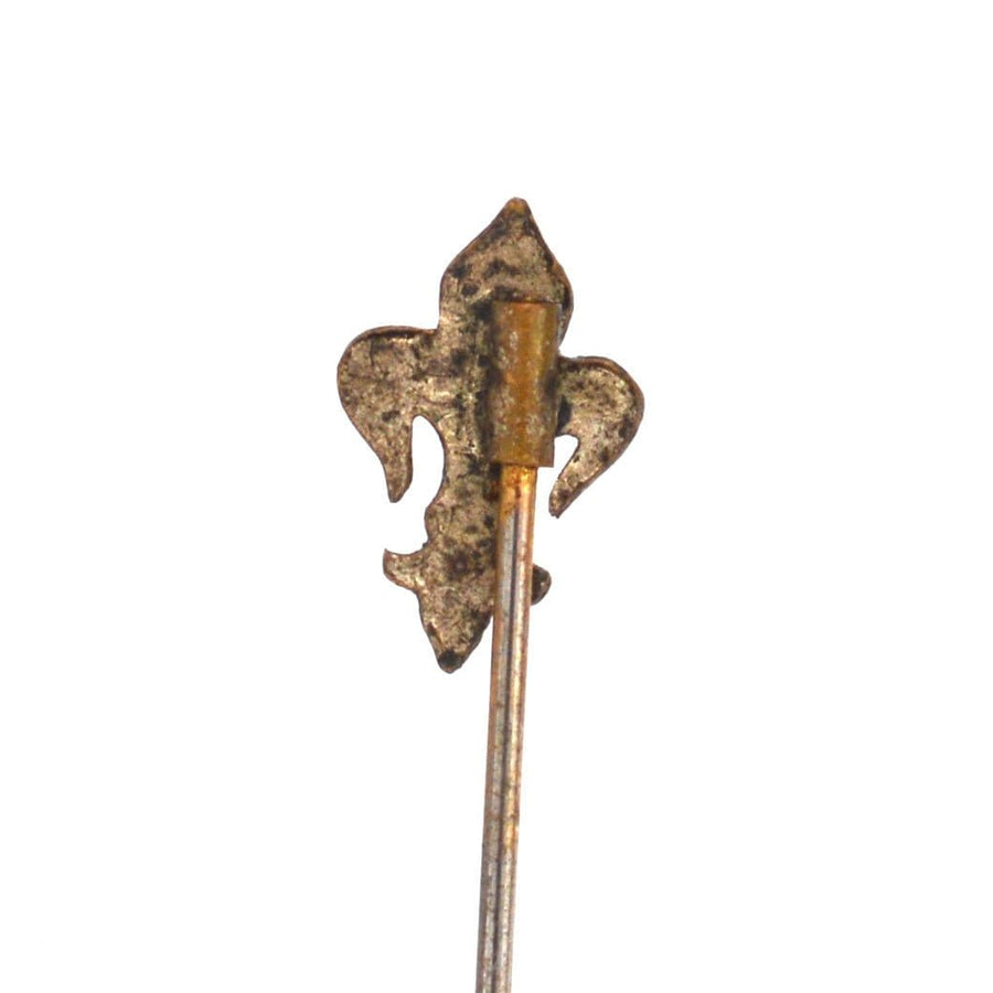 Edwardian French fleur-de-lys tie pin in bronze, perfect for ties or lapels, symbolizing French heritage.