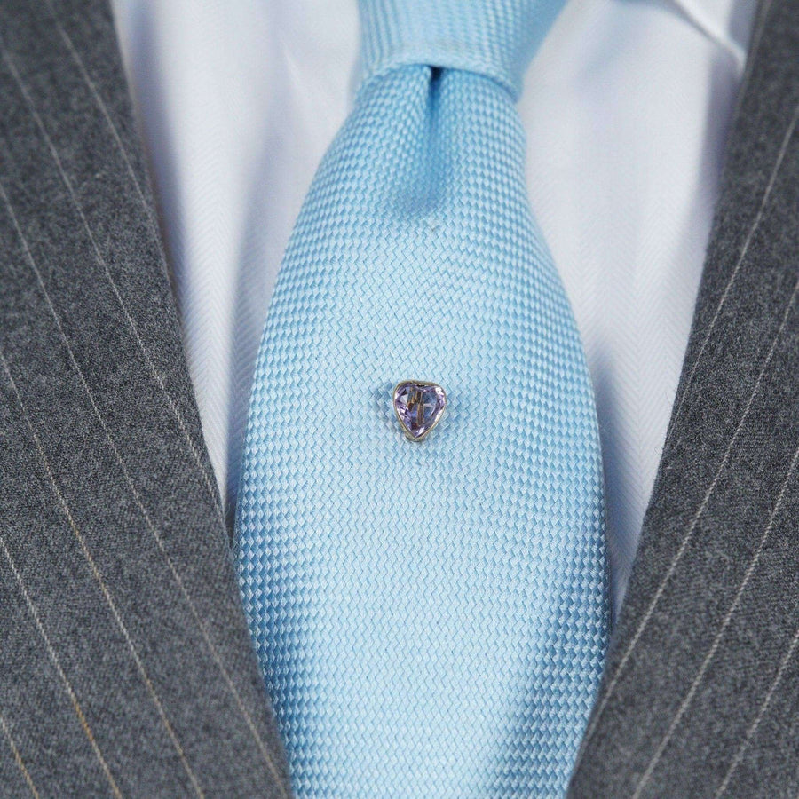 Edwardian gold tie pin featuring a heart-shaped pale violet amethyst, perfect for February birthdays or Valentine's Day.