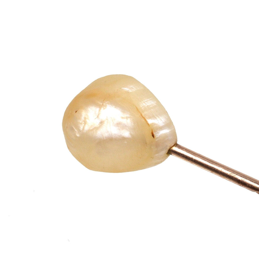 Edwardian large natural baroque pearl tie pin with elegant luster, perfect for silk ties and special occasions.