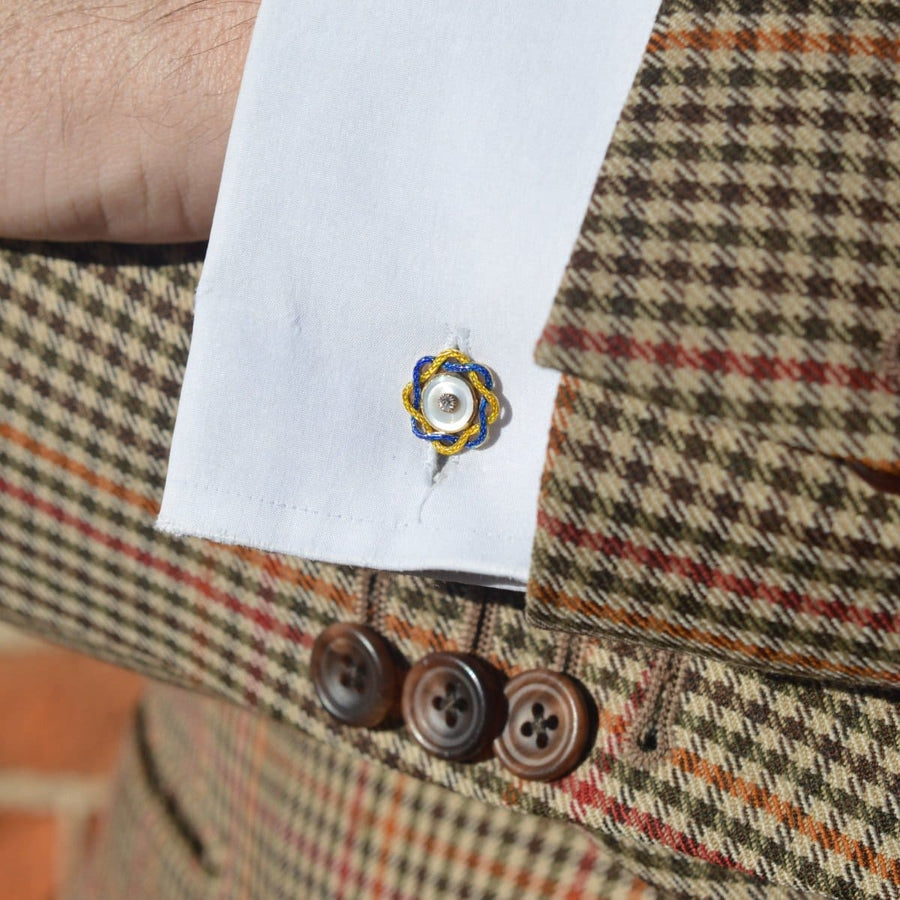 Edwardian Mother of Pearl, Diamond and Yellow and Blue Enamel Cufflinks | Parkin and Gerrish | Antique & Vintage Jewellery