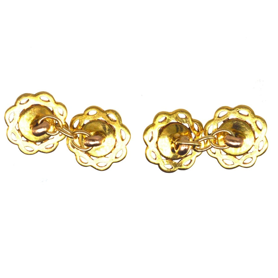 Edwardian Mother of Pearl, Diamond and Yellow and Blue Enamel Cufflinks | Parkin and Gerrish | Antique & Vintage Jewellery