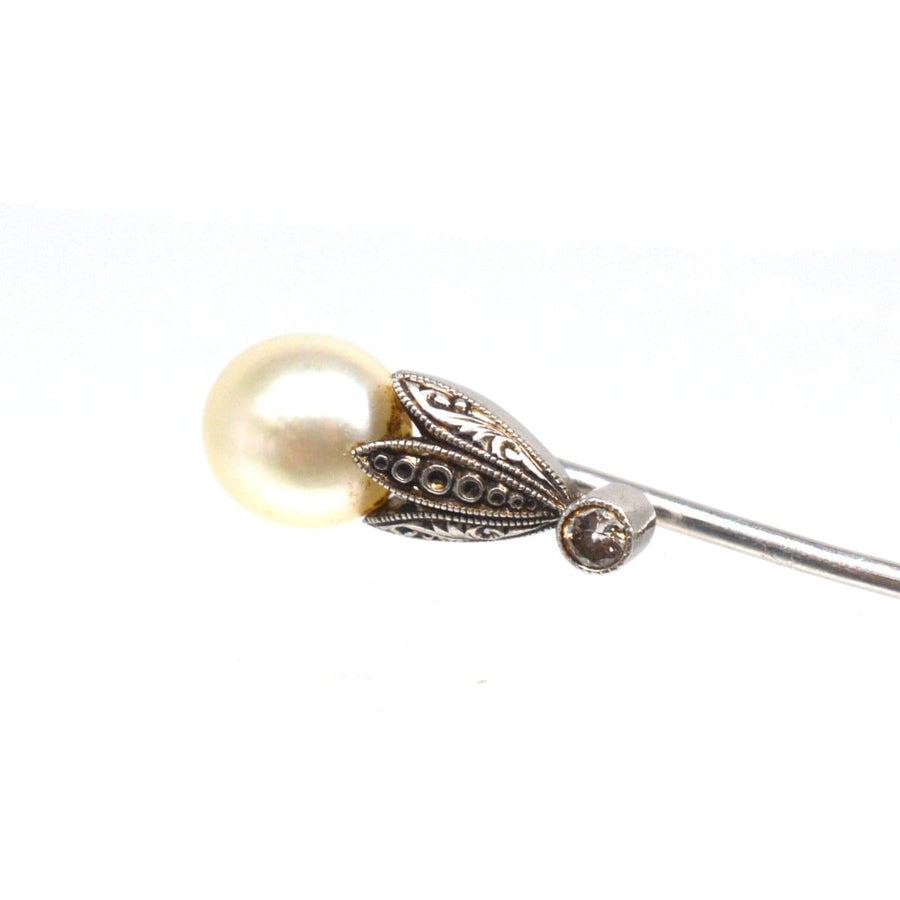 Edwardian Natural Pearl and Diamond Platinum Tie Pin | Parkin and Gerrish (UK)