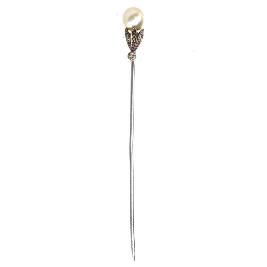 Edwardian Natural Pearl and Diamond Platinum Tie Pin | Parkin and Gerrish (UK)