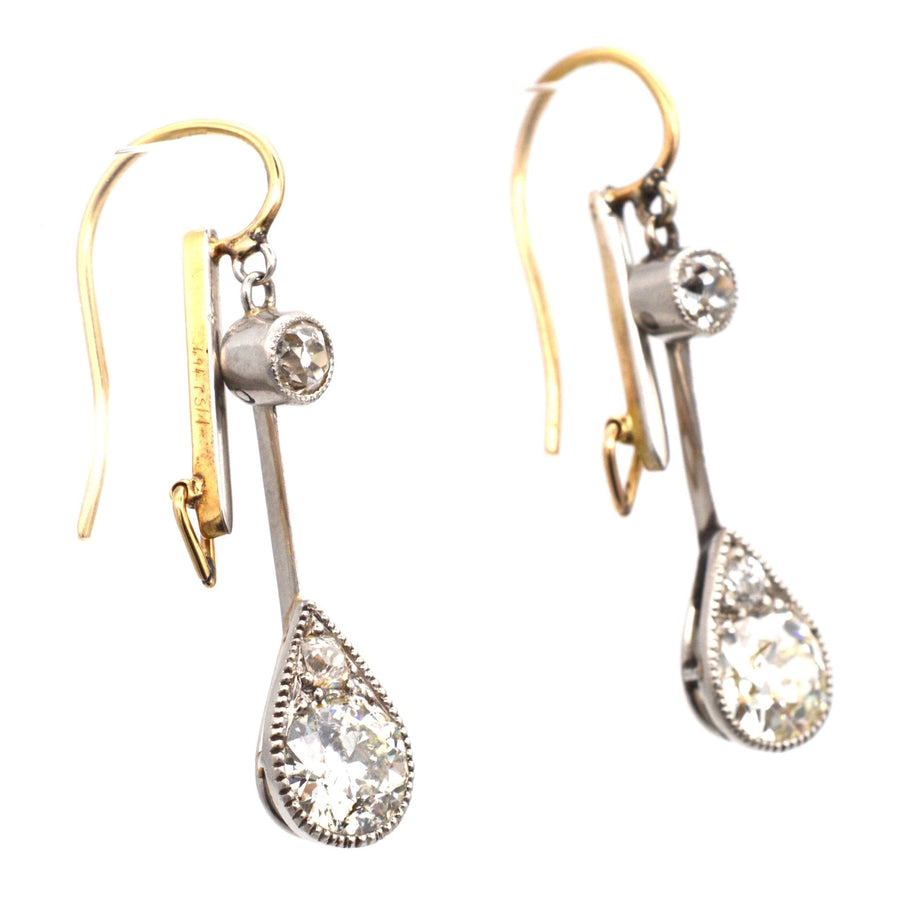 Edwardian Platinum & 18ct Gold, Diamond Drop Earrings | Parkin and Gerrish | Antique & Vintage Jewellery