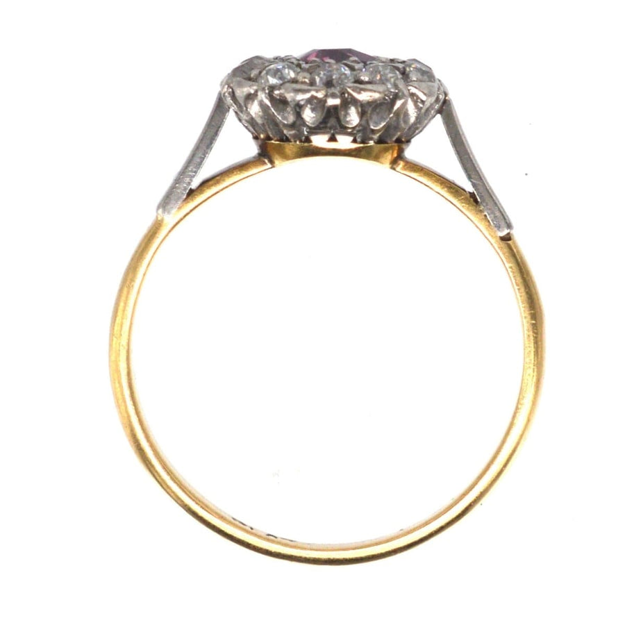 Edwardian Platinum & 18ct Gold Ruby and Diamond Cluster Ring | Parkin and Gerrish | Antique & Vintage Jewellery
