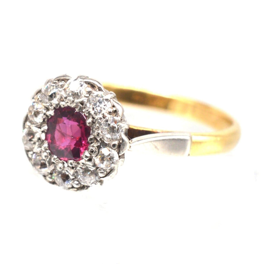 Edwardian Platinum & 18ct Gold Ruby and Diamond Cluster Ring | Parkin and Gerrish | Antique & Vintage Jewellery