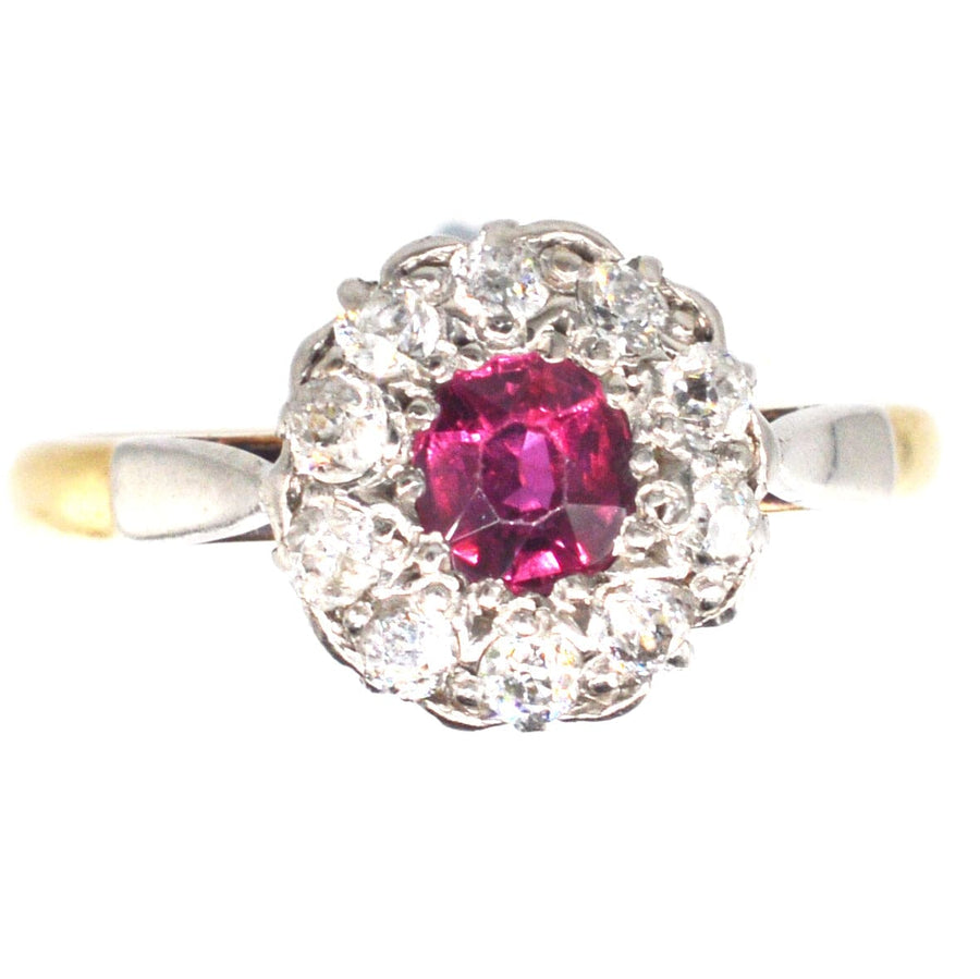 Edwardian Platinum & 18ct Gold Ruby and Diamond Cluster Ring | Parkin and Gerrish | Antique & Vintage Jewellery