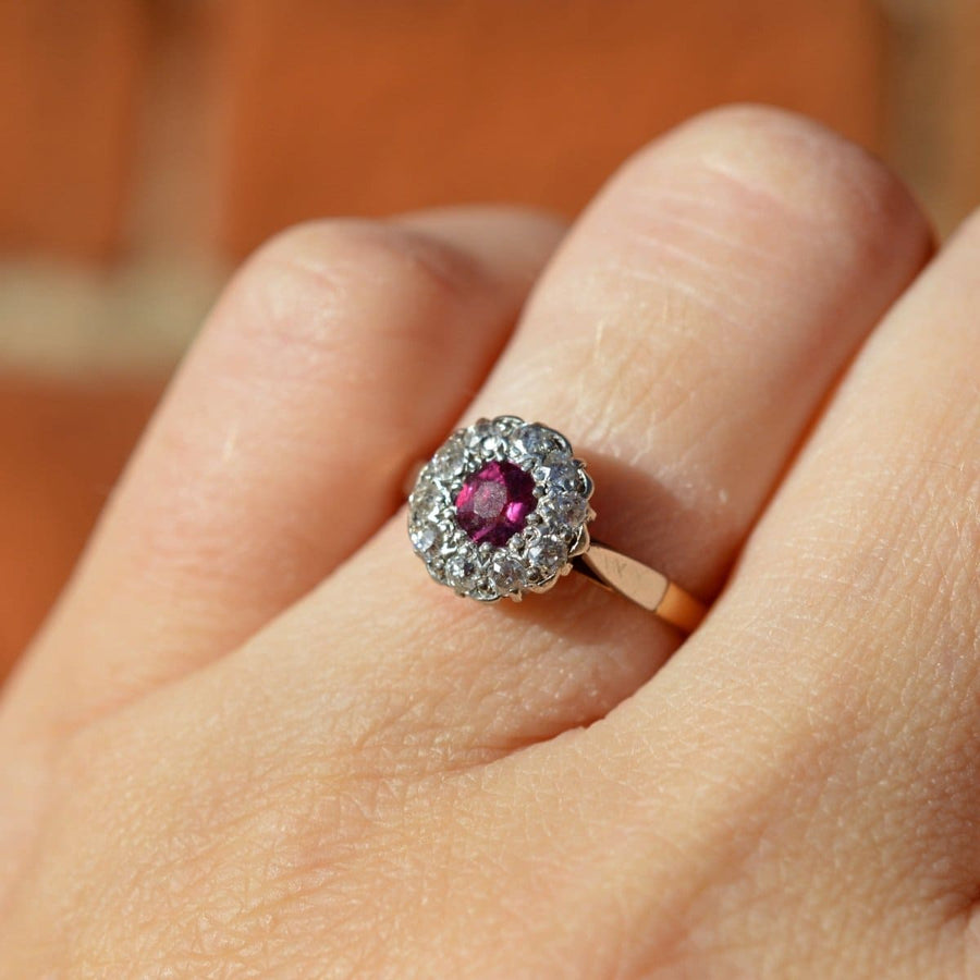Edwardian Platinum & 18ct Gold Ruby and Diamond Cluster Ring | Parkin and Gerrish | Antique & Vintage Jewellery