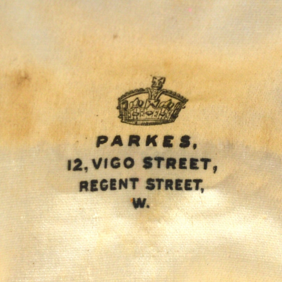 Parkes jeweller label from Vigo Street, showcasing high-quality antique jewellery craftsmanship.