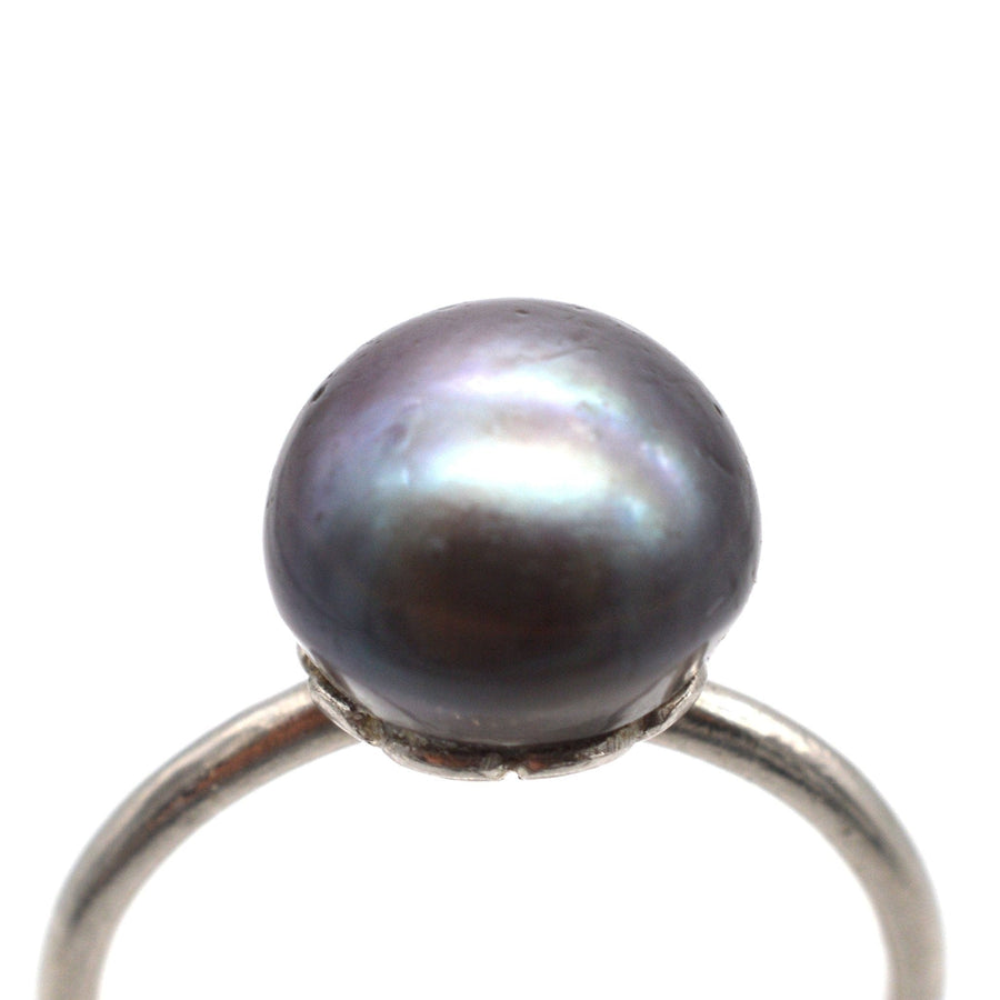 Edwardian Platinum, Black Pearl Solitaire Ring | Parkin and Gerrish | Antique & Vintage Jewellery