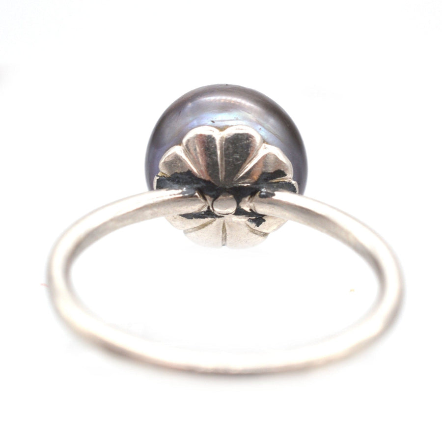 Edwardian Platinum, Black Pearl Solitaire Ring | Parkin and Gerrish | Antique & Vintage Jewellery