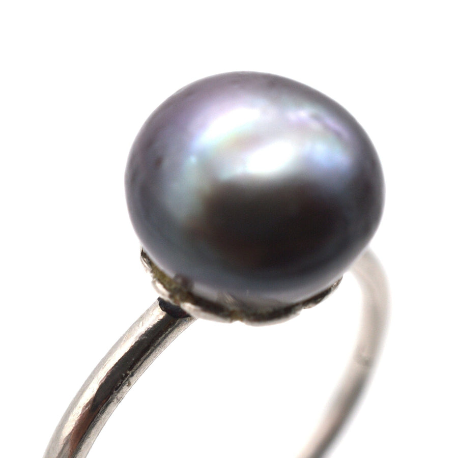 Edwardian Platinum, Black Pearl Solitaire Ring | Parkin and Gerrish | Antique & Vintage Jewellery