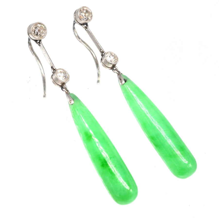 Edwardian Platinum, Certified Natural Jade and Diamond Earrings | Parkin and Gerrish | Antique & Vintage Jewellery