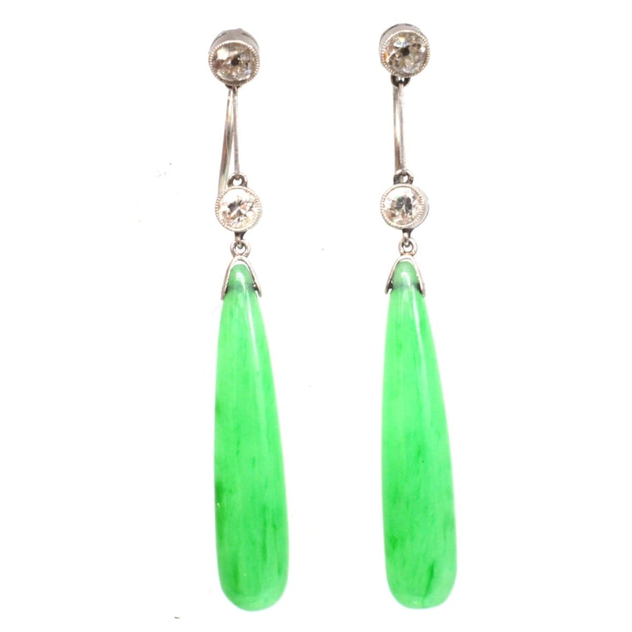 Edwardian Platinum, Certified Natural Jade and Diamond Earrings | Parkin and Gerrish | Antique & Vintage Jewellery