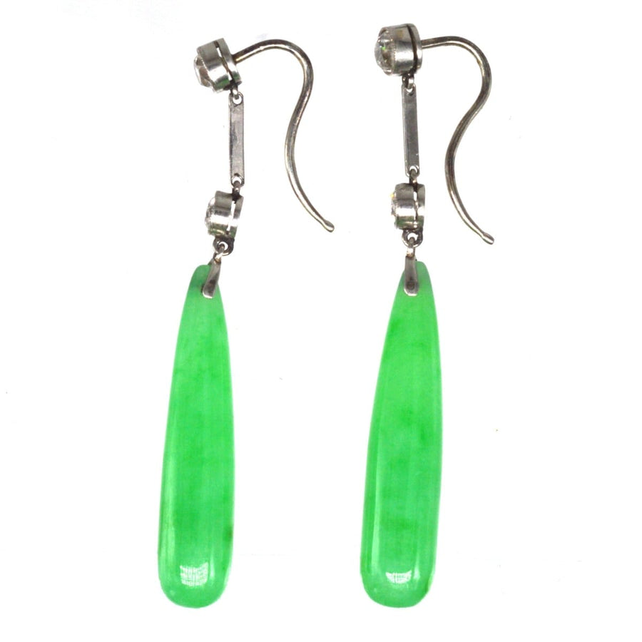 Edwardian Platinum, Certified Natural Jade and Diamond Earrings | Parkin and Gerrish | Antique & Vintage Jewellery