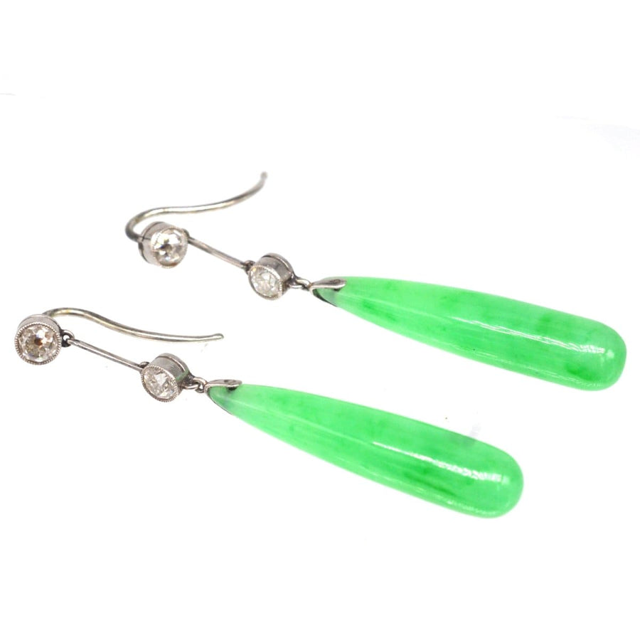 Edwardian Platinum, Certified Natural Jade and Diamond Earrings | Parkin and Gerrish | Antique & Vintage Jewellery