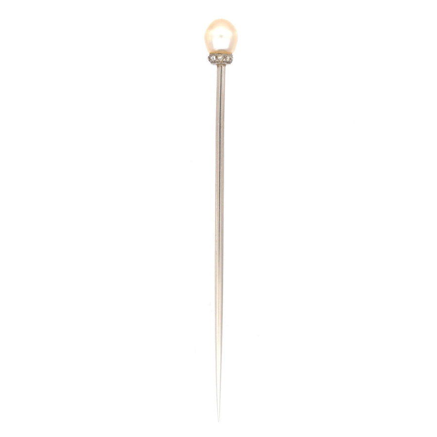 Edwardian Platinum Natural Pearl & Rose Diamond Tie Pin | Parkin and Gerrish (UK)