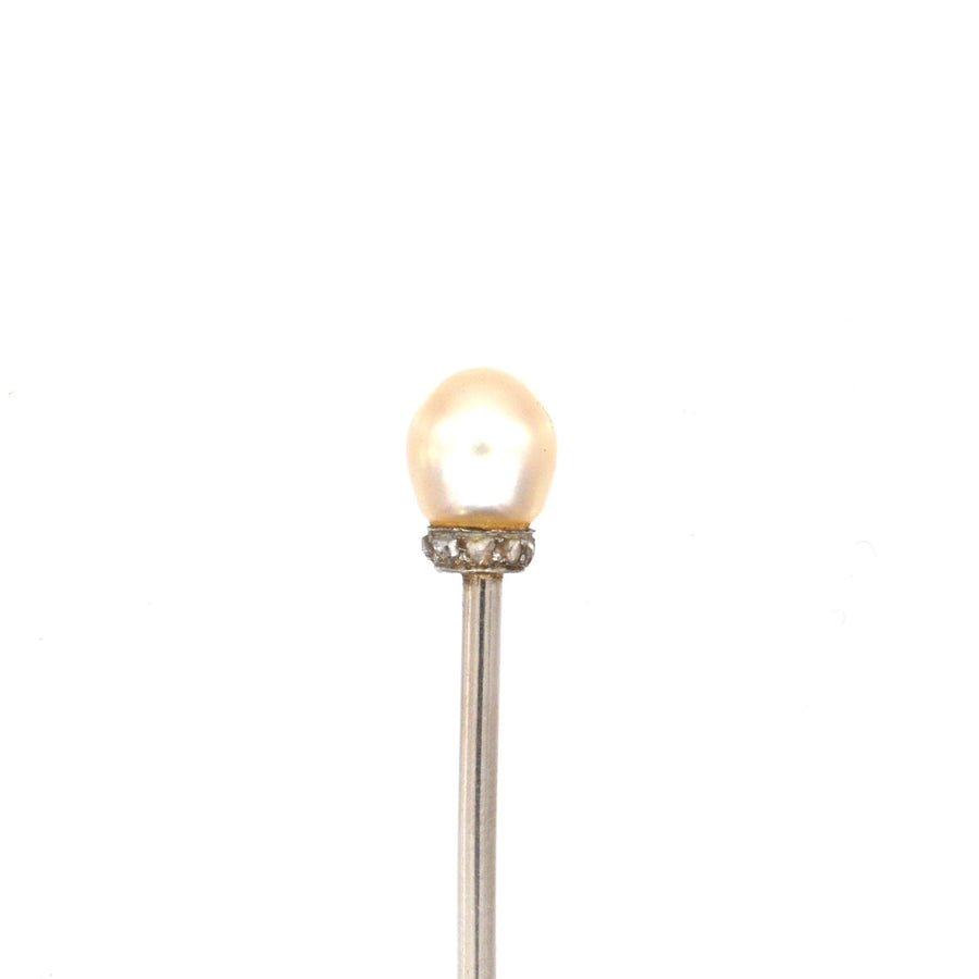 Edwardian Platinum Natural Pearl & Rose Diamond Tie Pin | Parkin and Gerrish (UK)