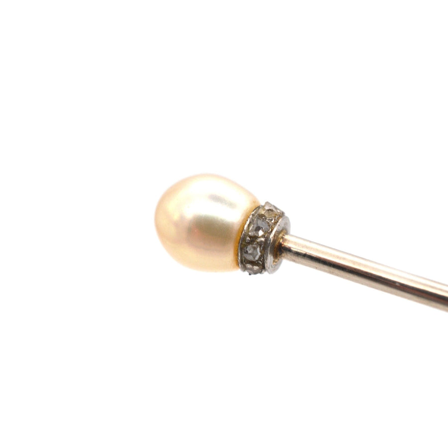 Edwardian Platinum Natural Pearl & Rose Diamond Tie Pin | Parkin and Gerrish (UK)
